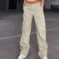 thumbnail image 2 of Women Mid Rise Straight Wide Leg Cargo Pants Jeans Retro Pockets Denim Trousers Street Wear for Girls, 2 of 7