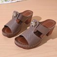 thumbnail image 5 of Slides for Women Chunky Heeled Mule Sandals Bohemia Flower Slip on Dress Shoes Nonslip Casual Summer Slippers Khaki Size 7.5, 5 of 8