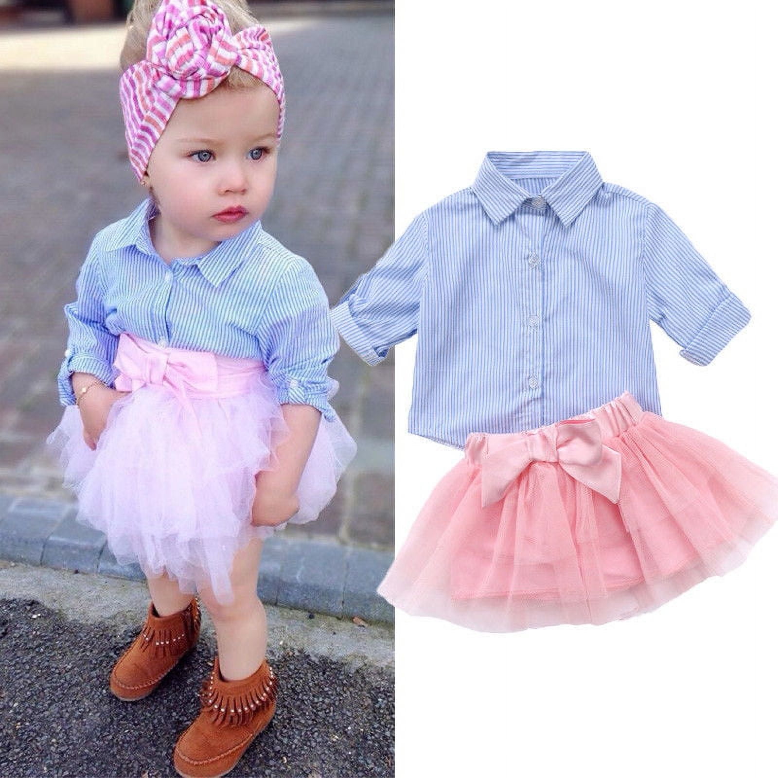 2pcs Toddler Girl Pink Stripe Bowknot Design Camisole and Button Design Skirt Set