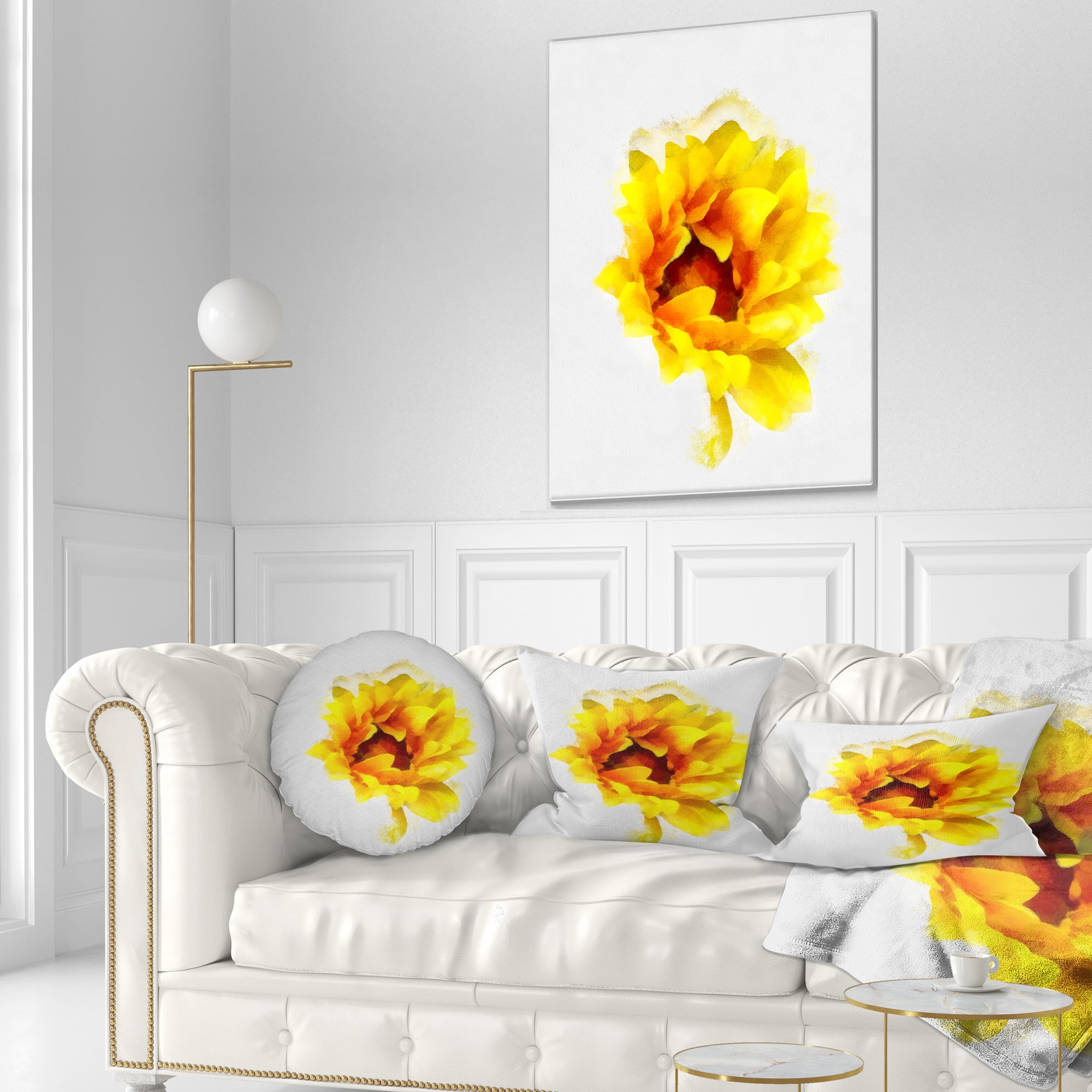 Designart Yellow Watercolor Sunflower - Floral Throw Pillow - 12x20