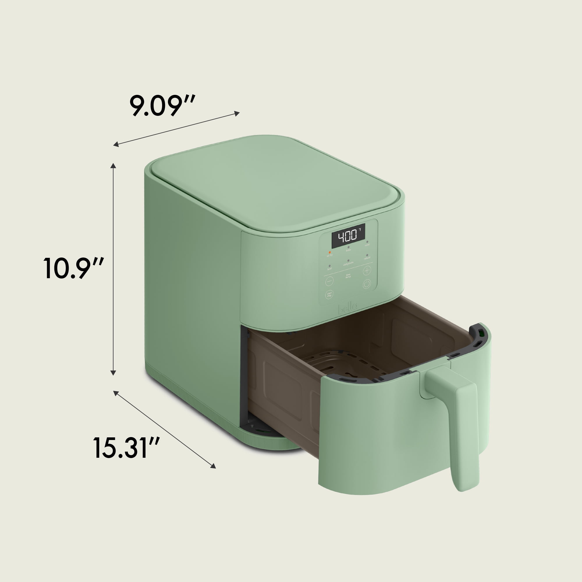 bella 6 Qt Slim Digital Air Fryer with EverGood™ Ceramic Nonstick Coating, 6 Preset Cooking Options, Seaglass