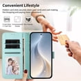 thumbnail image 4 of Wallet Leather Case For Motorola Moto G Stylus 5G 2025 6.7",With Card Holder,Wristband, Shockproof Kickstand Embossed Happy Pattern Phone Case,Light Green, 4 of 8