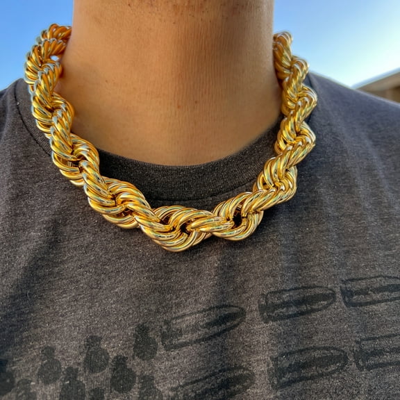 Mens 14k Gold Plated Chain Hollow Rope Big Dookie 1980's Retro Rapper 20MM x 20" Hip Hop Necklace