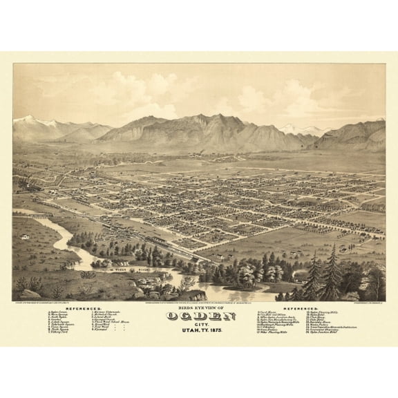 Historic Map of Ogden City Utah 1875 Weber County Canvas Art - (18 x 24)