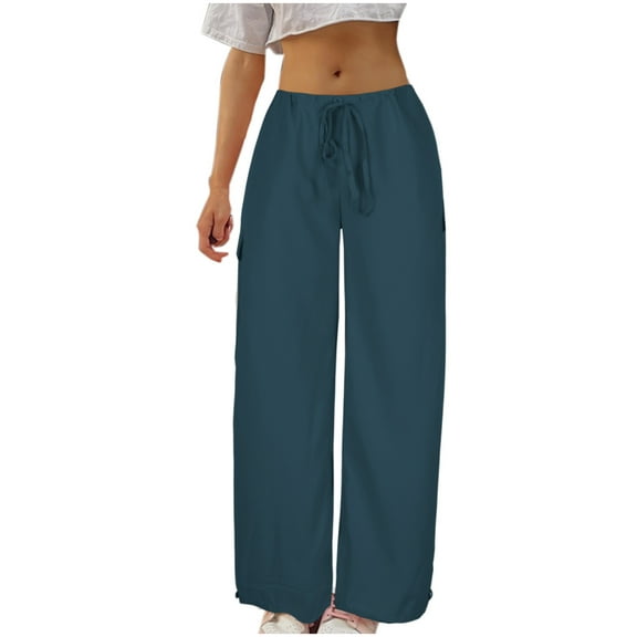Lenpel Palazzo Pants for Women Lightweight Drawstring High Waisted Wide Leg Cargo Pants Baggy Casual Trousers with Pockets