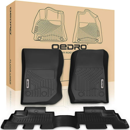 Floor Mats Liners Compatible for 2014-2019 Jeep Wrangler 4 Door JK Unlimited - Unique Black TPE All-Weather Guard,Includes 1st & 2nd Front Row and Rear Floor Liner Full