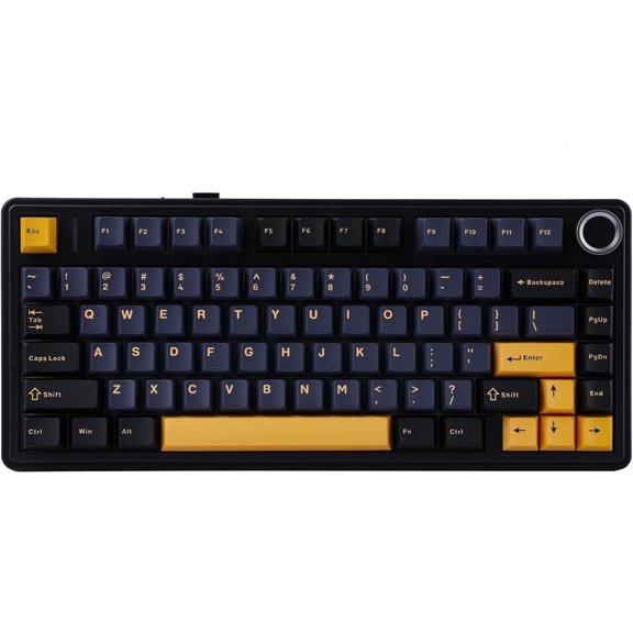 AULA F75 81-Key Wireless Mechanical Gaming Keyboard, RGB Illuminated, Tri-Mode, Hot-Swappable, Knob, Compact 75%, USB-A, Black Dark Blue Orange