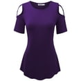 thumbnail image 2 of Made by Johnny Women's Loose Short Sleeve Strappy Cold Shoulder Top XL PURPLE, 2 of 6