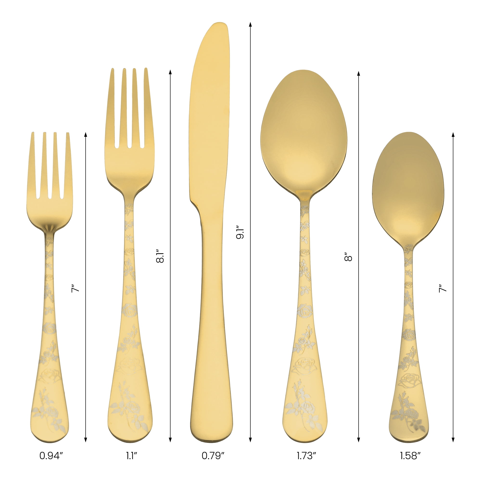 Unique Bargains 30 Piece Silverware Set for 6 Stainless Steel Floral Flatware Gold 30