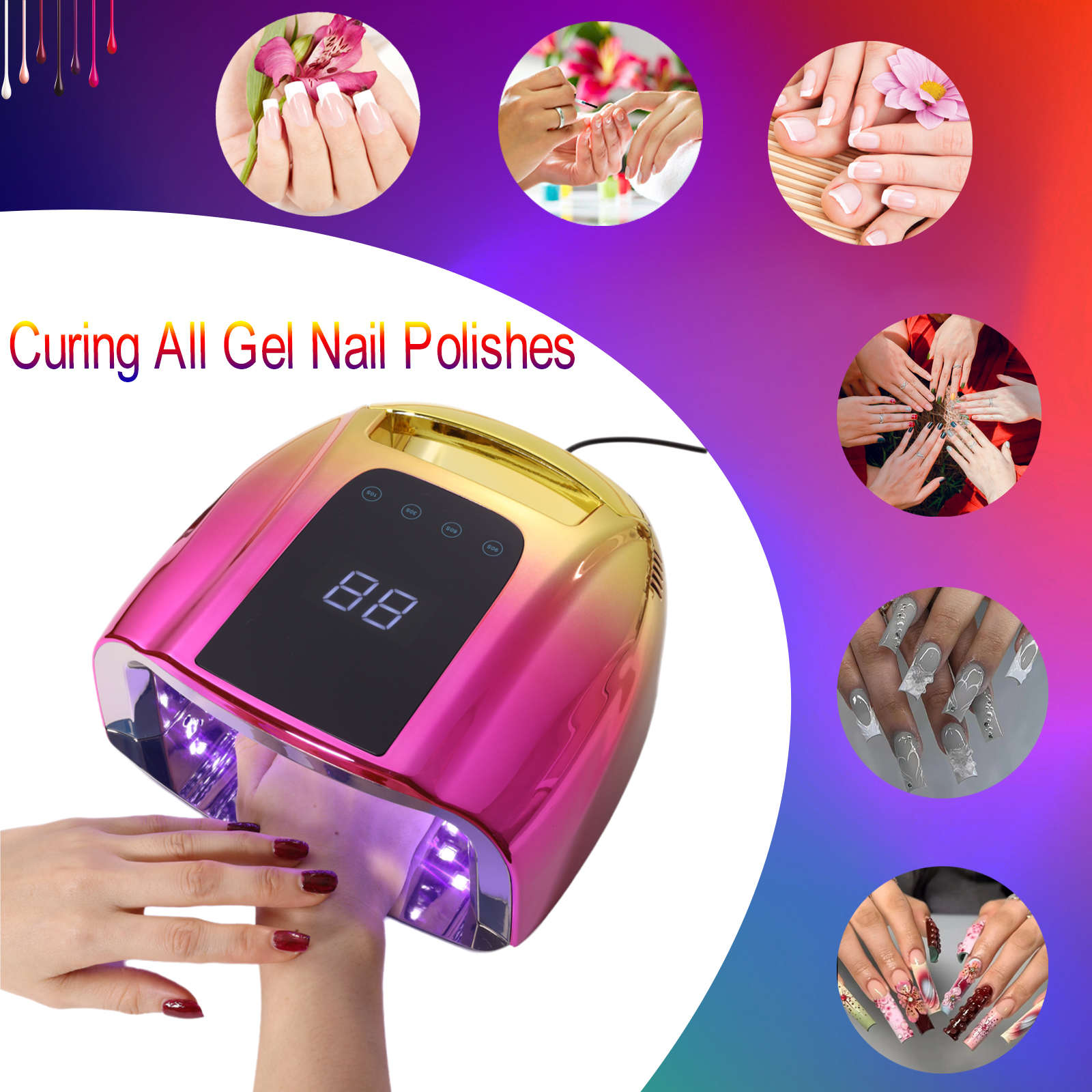 96W UV Nail Lamp Not Rechargeable Gel Lamp Professional LED Nail Light Dryer with Removable Stainless Steel Plate 4 Timers Auto Sensor Fast Curing for Home & Salon DIY Manicure
