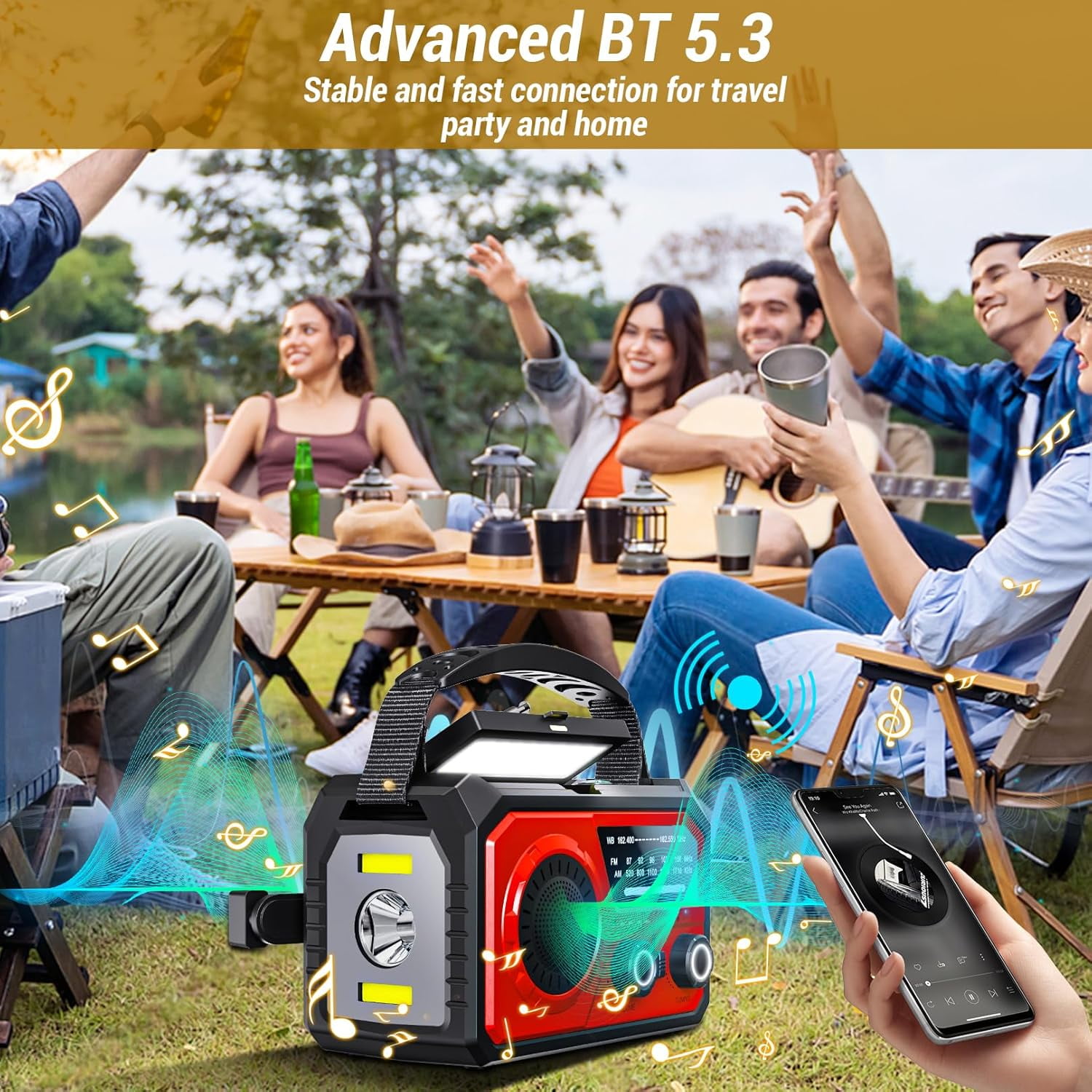 16000mAh Weather Radio, DOMNIU AM/FM/NOAA Weather Alert Radio, Hand Crank/Solar/Type-C Charging Radios, Emergency Radio with Reading Lamp, SOS Alarm, Flashlight, Power Bank (Red)