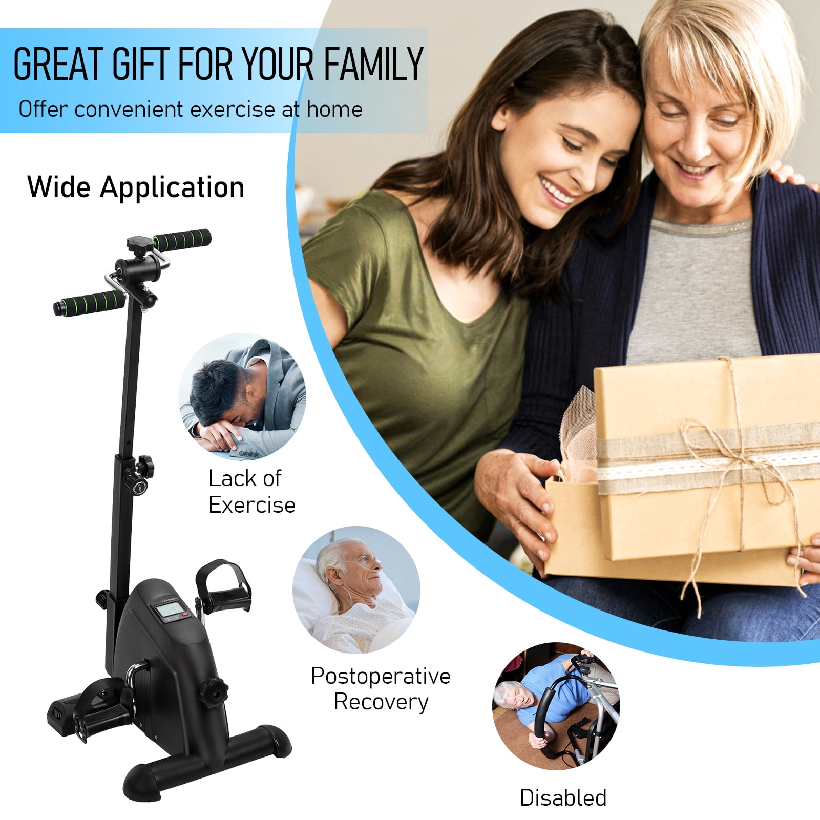 AQCW Elderly Exercise Bike, Hand Arm Leg Knee Peddler, Upper Lower Limb Rehabilitation Machine, Adjustable Fitness Equipment for Seniors, Home Pedal Exercise Bike with Gloves Handle