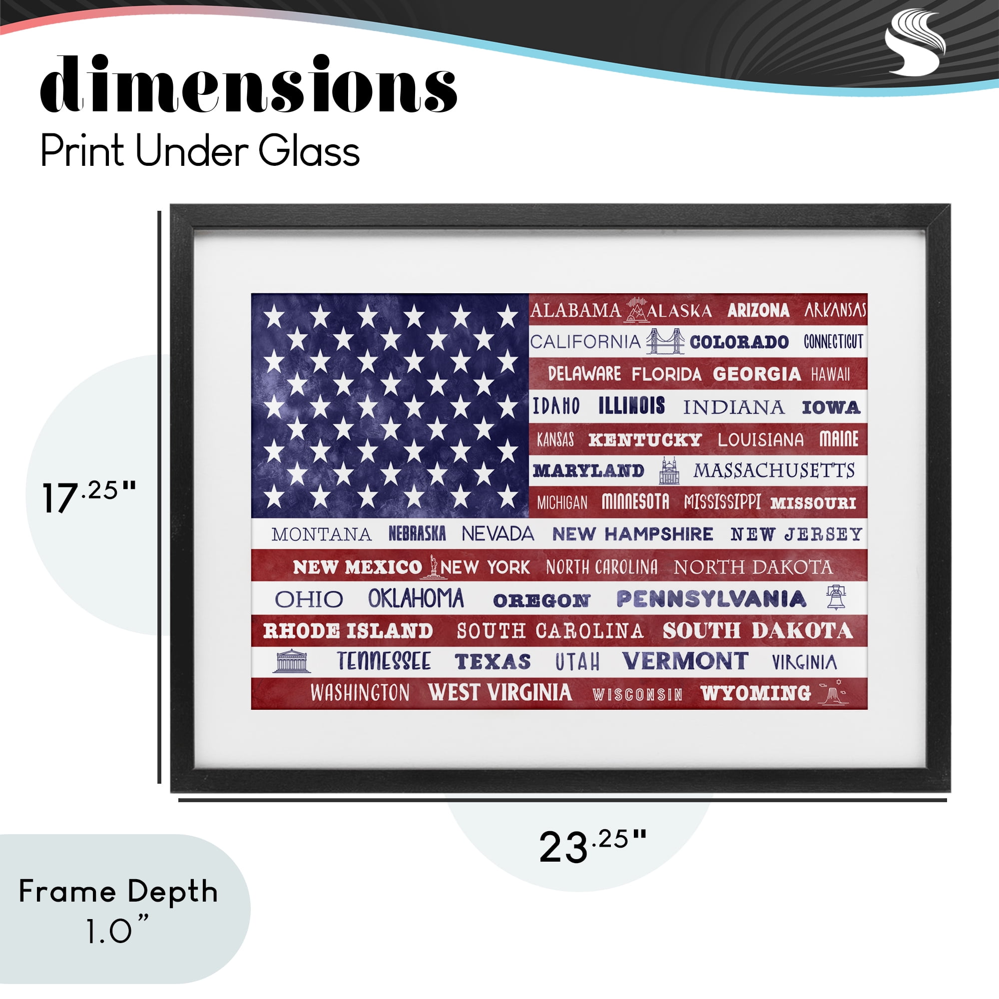 Stupell Industries States Of America Flag Black Framed Print Under Glass, design by Daniela Santiago