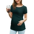 thumbnail image 2 of Women's Short Sleeve Maternity Shirt Side Ruched Pregnancy Tunic T-Shirt 3-Pack, 2 of 6
