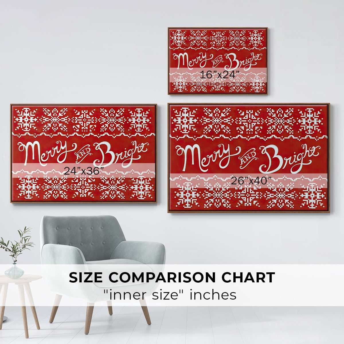 Fair Isle Snowflake I - Framed Gallery Wrapped Holiday Canvas - 17 x 25 - Rosewood Frame