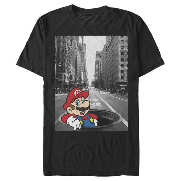 Men's Nintendo Mario Manhole  Graphic Tee Black X Large