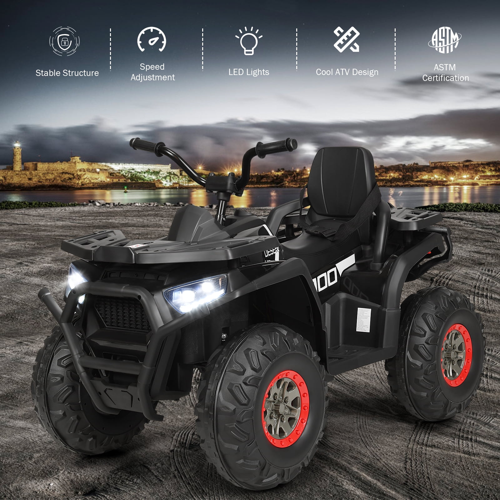 Infans 12V Kids Electric 4-Wheeler ATV Quad 2 Speeds Ride On Car w/MP3&LED Lights Black