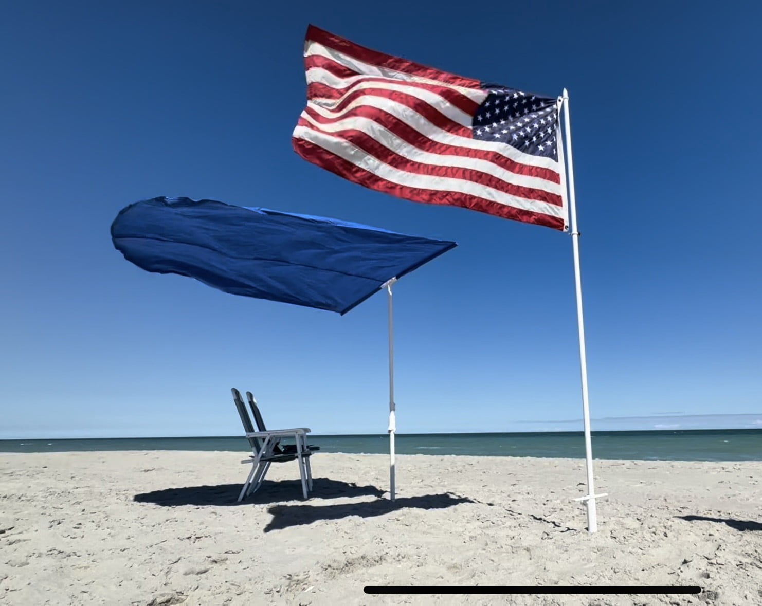 Strand Umbrella 9ft Adjustable White Coated Beach Flag Pole Holder