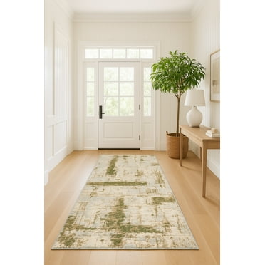 Rug Branch Contemporary Abstract  Green Beige Indoor Runner Rug - 2x8