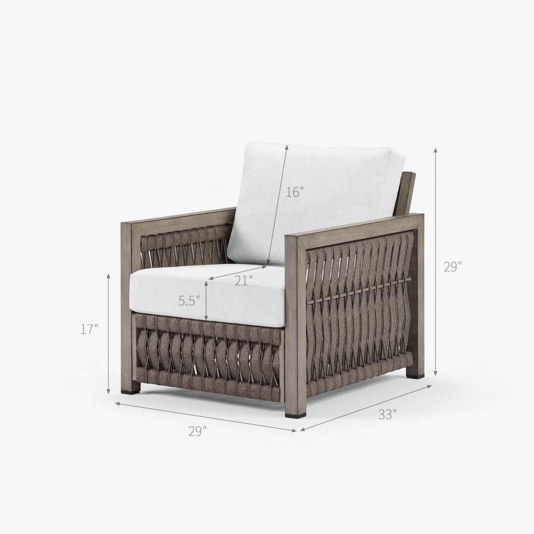 1-Seater Oversize Rope Weave Outdoor Sofa, Ergonomic Cushions, Rust-Proof Hand-Brushed Aluminum Frame