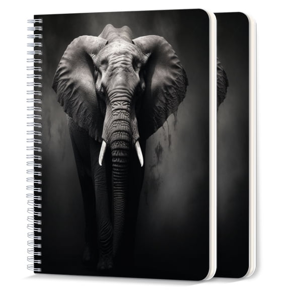 Spiral Notebook,College Ruled Journal,8.26" x 5.71" 50 Sheets/100 Pages,2 Pack - Majestic Elephant Stands Tall Against The Darkness