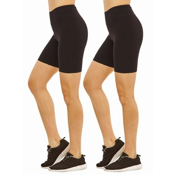2 Pack Women's Cotton Biker Shorts Mid Thigh Leggings With High Wide Waistband S-3XL High Waisted 15" Yoga Short Leggings No See-Through Workout for Women Tummy Control Activewear Womenswear