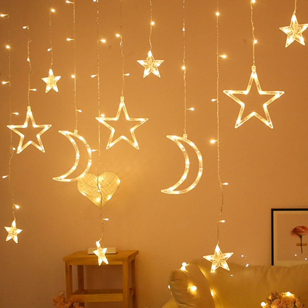 Twinkling Star Moon LED Curtain Lights Ramadan Eid Mubarak Fairy String Light 