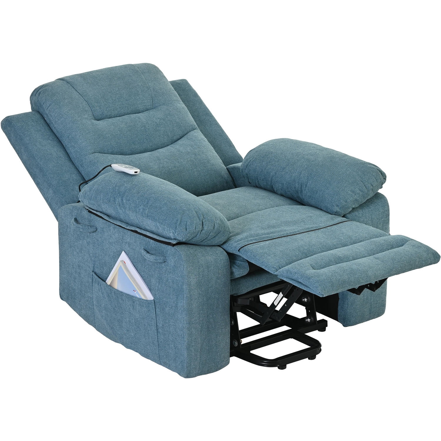 Kadyn Massage Recliner, Modern Power Lift Chair for Elderly, Linen Recliner Chair with Adjustable Massage, Heating Function and Side Pocket, Blue