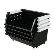 Ewingger 4-Pack Plastic Stacking Storage Basket, Stackable Organizer Baskets Bin, Black