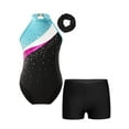 thumbnail image 5 of iiniim Kids Girls Sleeveless Gymnastic Leotard with Athletic Shorts Hair Scrunchie Biketard Dance Outfits Tracksuit Lake Blue&Black 16, 5 of 7