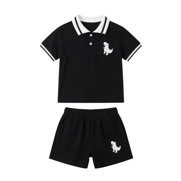 Boys Outfits Graphic Print Lapel Short Sleeve Button Polo Shirt Top And Shorts 2 Piece Casual Wear Boys' Clothing Sets Size 2-3 Years