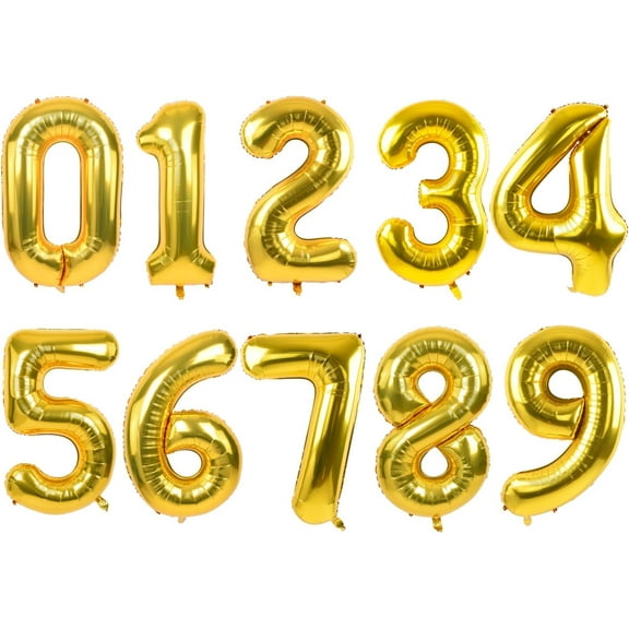 Number Balloons 16 Inch Gold 0-9 Number Mylar Foil Balloons 10 Pcs Gold Custom Digital Balloons for Birthday Party Engagement Graduations Anniversary Baby Shower Decorations Party Supplies