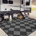thumbnail image 2 of Garvee Outdoor Rug 8'x10' Waterproof Patio Rug, Portable Modern Geometric Plastic Outdoor Carpet for Camping,Deck, Backyard, Porch Decor, with Storage Bag, Black and Gray, 2 of 6