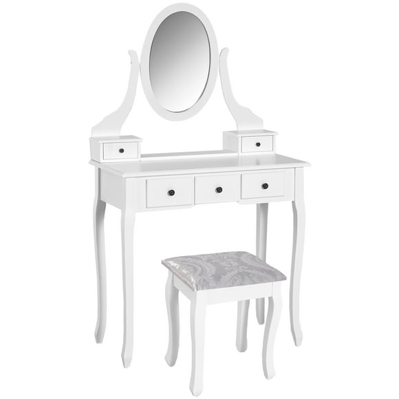 HOMCOM Ensemble de Table de Toilette en Bois Table de Maquillage avec Miroir Rotatif à 360°