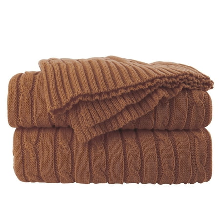 Cotton Cable Knit Throw Blanket for Couch Decorative Knitted Blanket