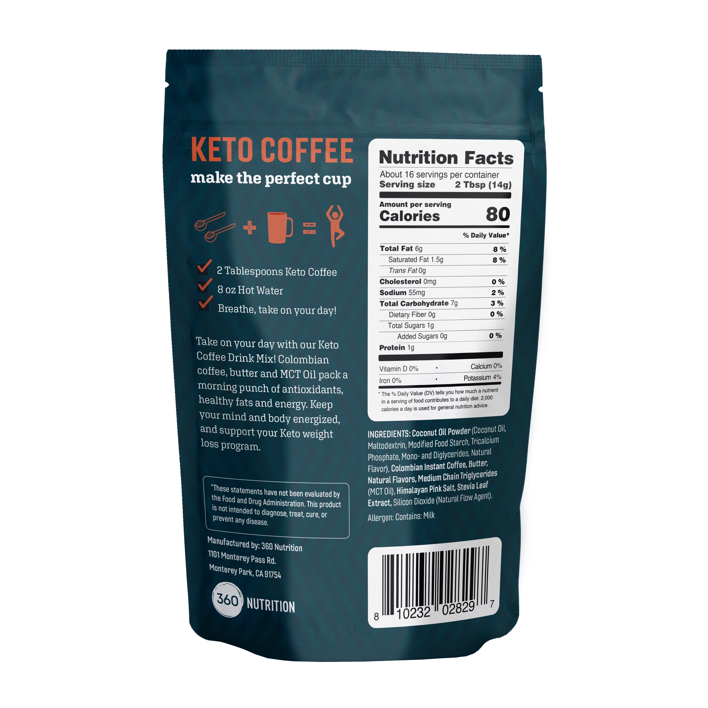 360 Nutrition Sweetened Keto Instant Coffee 8oz Bag