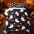 thumbnail image 2 of Erosebridal Cute Ghost Bed Spread Queen, Halloween Pumpkin Lantern Queen Coverlet Set for Boys Girls, Black Purple, 3pcs 1 Quilt and 2 Pillowcases, 2 of 7