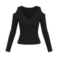 thumbnail image 4 of HGIEYS Womens V Neck Cold Shoulder Tops Short/Long Sleeve Summer T Shirts, 4 of 5