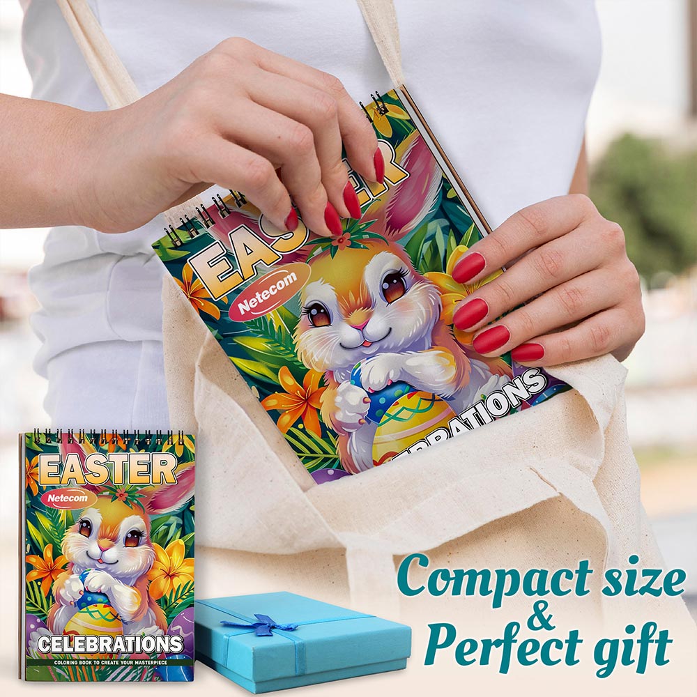 Easter Celebrations Coloring Book Spiral Bound For Adults, A5 Wooden Cover, 30 Festive Coloring Pages of Joyful Easter Scenes for Stress Relief and Relaxation