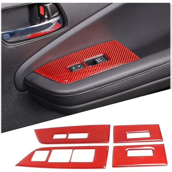 TINKI 4PCS Window Lift Switch Panel Cover Trim for Honda Pilot 2016-2022/ Passport 2019-2023, Carbon Fiber Front & Rear Door Window Glasses Lifter Button Frame Accessories