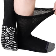AMITOFO Non-Binding Diabetic Socks for Men and Women, 4 Pairs Loose Fit Cotton Crew Socks with Anti-Slip Grips,Comfort and Safe Gripper Socks for Elderly,Black