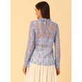 thumbnail image 4 of Blusa elegante floral con cuello de volantes y volantes de encaje de ganchillo para mujer Azules Grises S, 4 of 5