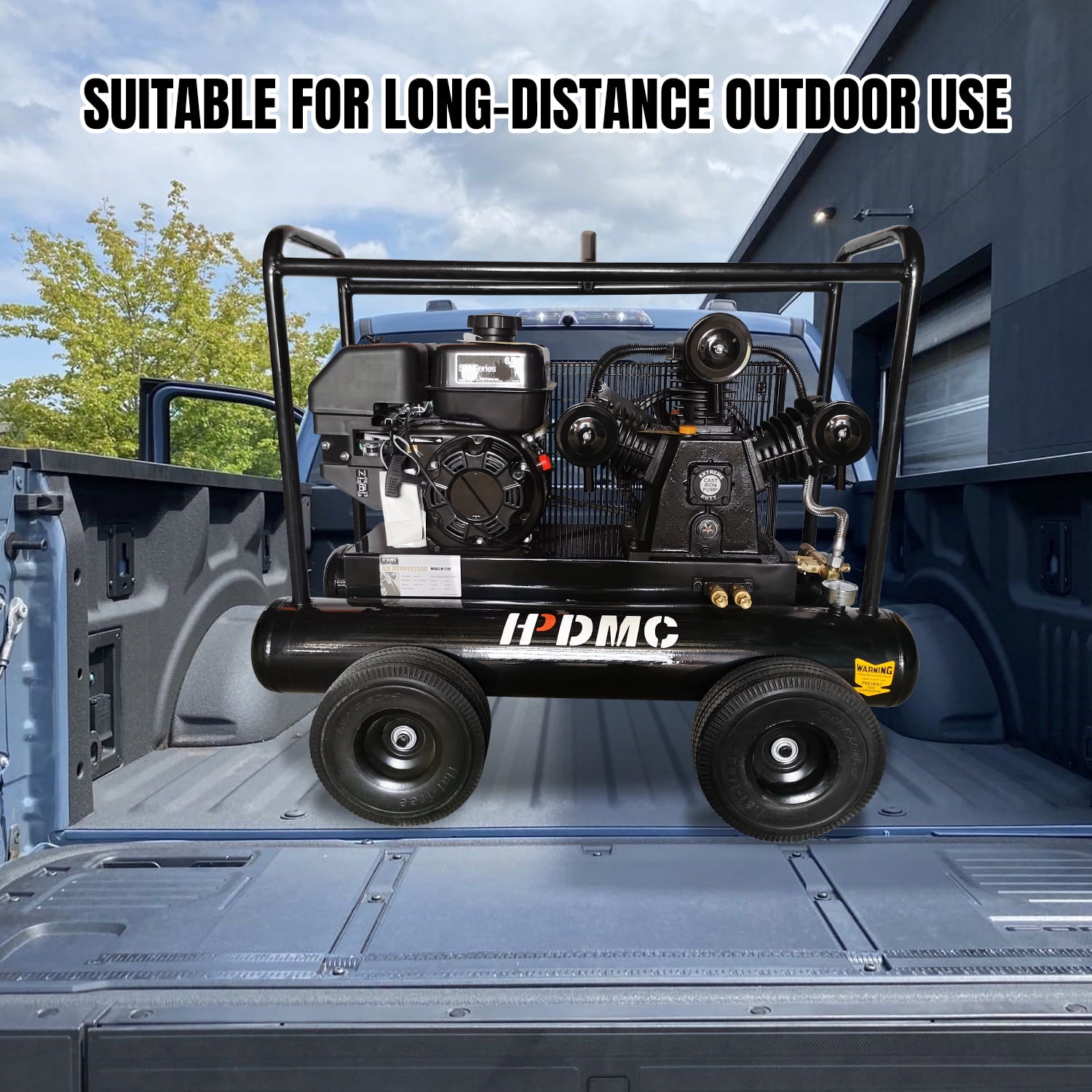 HPDMC Gas Driven Piston Air Compressor 6.5HP - One Stage - 6.5HP Gasoline Engine - 9Gal Tank - 18cfm 115psi - Portable Compressed System