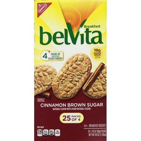 Belvita Cinnamon Brown Sugar Biscuits, 1.76 oz, 25 Count, 4 Pack
