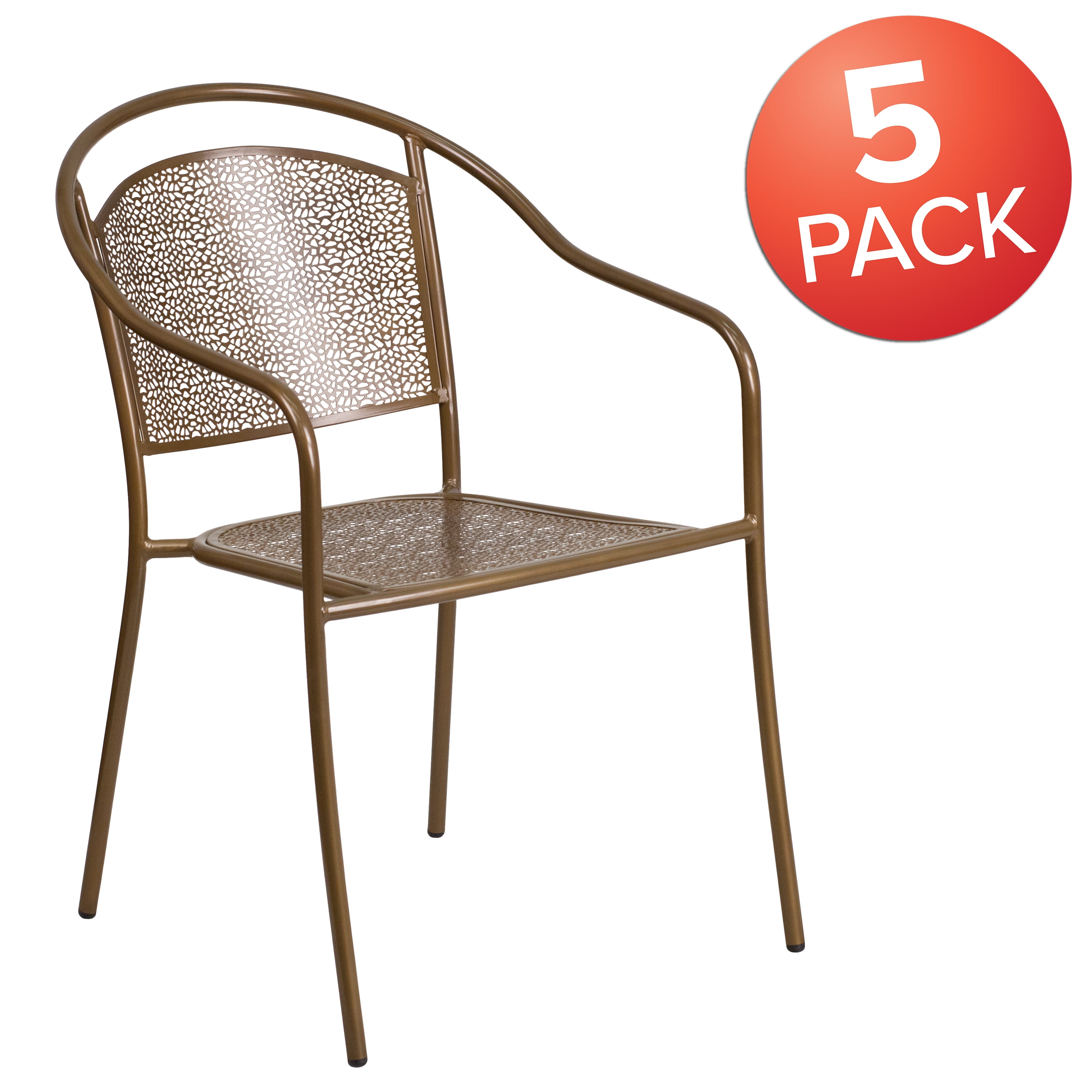 Flash Furniture Oia Commercial Grade 5 Pack Gold Indoor-Outdoor Steel Patio Arm Chair with Round Back