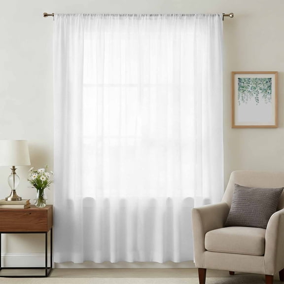 White Sheer Curtains 96 Inches Long, Modern Minimalist Pure Soild Color Light Filering Curtains, Privacy Drapes Simi Floor to Veiling Curtain for Living Room Bedroom Large Window Treatment