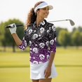 thumbnail image 4 of Aplkyhs Halloween Skeleton Spider Web Women Sport Cloth Golf Tennis Shirts 3/4 Sleeve Sport Shirts Soft and Comfortable Lightweight with Collar Shirt Fit Plain for Golf,Tennis,Running,Gym, 4 of 7