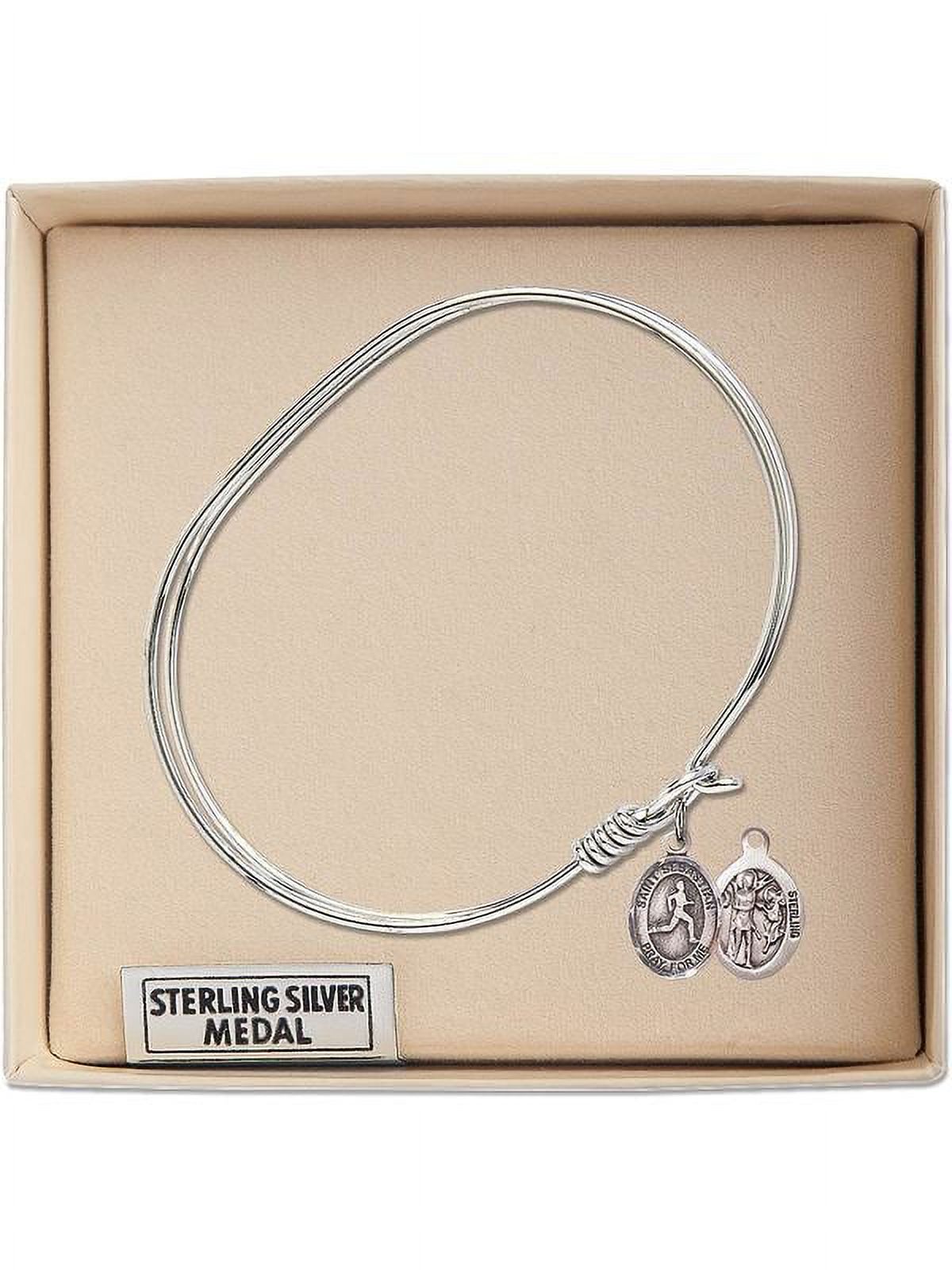 7 inch Oval Eye Hook Bangle Bracelet w/ St. Sebastian/Track & Field in Sterling Silver