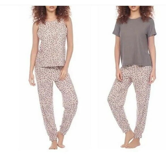 Honeydew Women's 3 Piece Pajama Set (Natural Leopard, X-Small)
