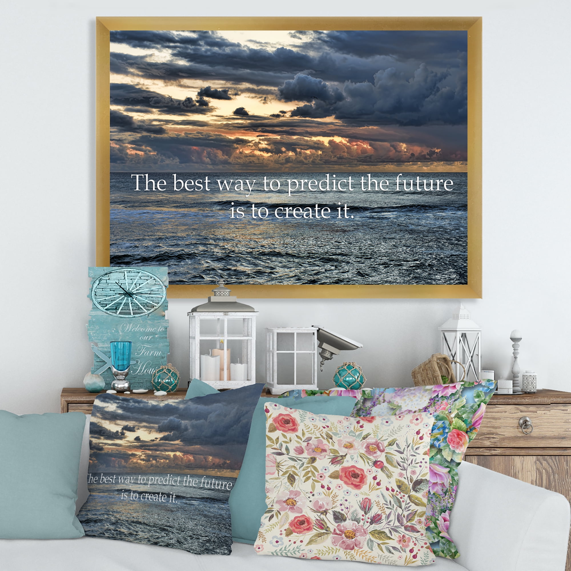 Designart 'The Best Way To Predict The Future Is To Create It Blue Ocean' Nautical & Coastal Framed Art Print